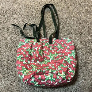 Strawberry Quilt Pattern Tote‎ Bag Leather Handmade Reversible vintage cottage